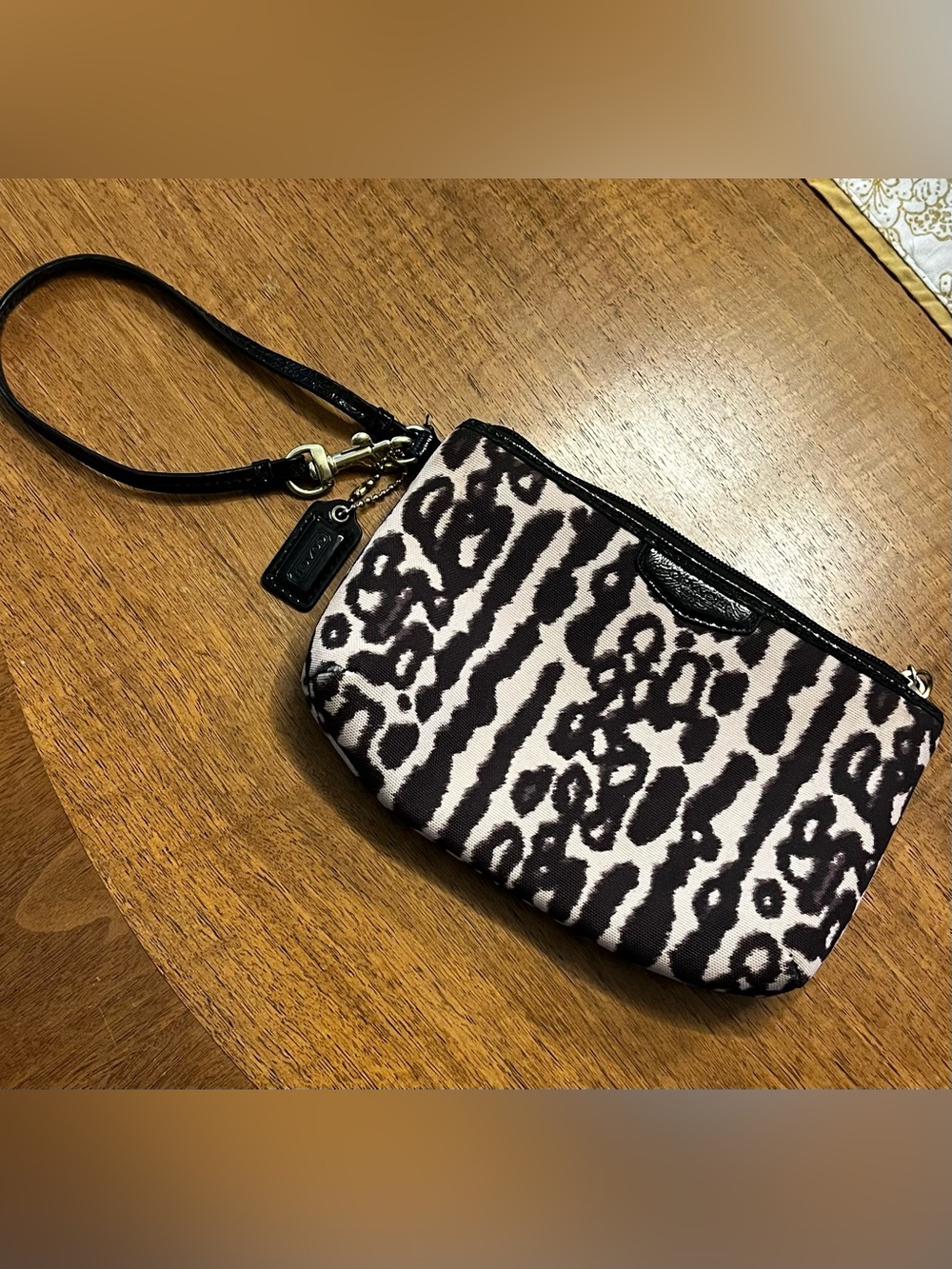 Coach Signature Ocelet Animal Print Card Holder Wristlet